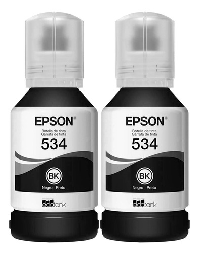Kit 2 Botellas Tinta Epson T534 M1120 M2120 M3170 Negro