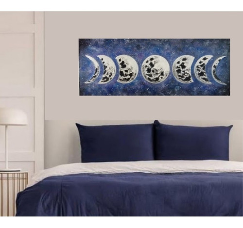 Cuadro Pintado Mano Moderno Decorativo Abstracto Grande Luna