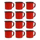 Caneca Esmaltada Retro Antiga Vermelha 150ml - 24 Unidades Cor Vermelho Liso