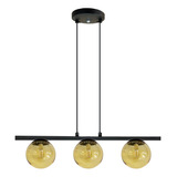 Lustre Pendente Jabuticaba Trilho Preto Com 3 Globos Âmbar