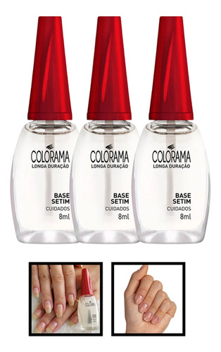 Kit 3 Esmaltes Colorama Tratamento Base Setim Hipoalergênico