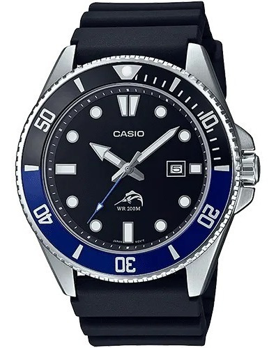 Reloj Casio Wr Marlin Date Amdv106b1a Original Time Square Color De La Correa Negro Color Del Bisel Negro/azul