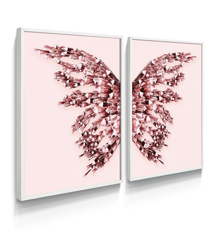 Quadro Decorativo Borboleta Rose Quarto Casal Sala Moderno