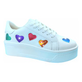 Tenis Chunky Plataforma Corazon Sneakers Metalicos Dama Moda