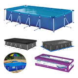 Piscina Mor Retangular Ferro 7600 Litros Com Capa E Forro