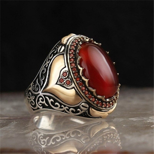 Anillos Vintage Para Hombre Con Incrustaciones De Piedra Roj