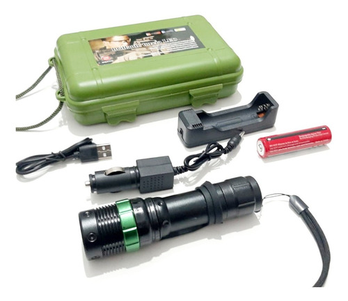 Linterna Táctica Police Swat Cree Recargable En Caja Militar