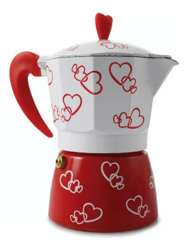 Cafetera Para Estufa Italiana 9 Tazas Diseño Corazones Color Rojo Y Blanco 1