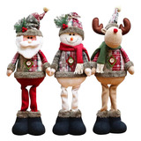 Kit 3 Bonecos Natalino Papai Noel Boneco Neve Rena Decoração