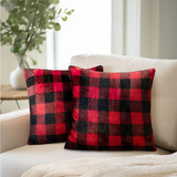 Fundas De Almohada Cuadros Tono Rojo Y Negro De 45x45 C...