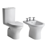 Combo Inodoro Largo + Bidet + Mochila Ferrum Varese Blanco