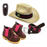 Kit Infantil Menina Chapeu Botina Cinto Bainha Feminino