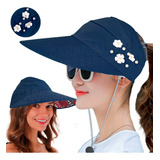 Sombrero Visera Grande Azul Mujer Flores Sol Playa Verano