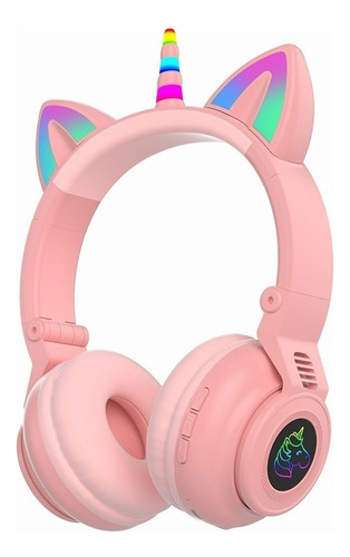 Audifonos Diadema Niños Unicornio Blueooth Led Rosas Juegos