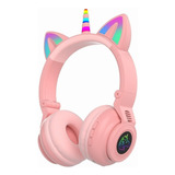 Audifonos Diadema Niños Unicornio Blueooth Led Rosas Juegos