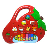 Teclado Musical Morango Brinquedo Infantil Som De Animais Cor Vermelho