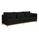 Sofá Sillon Paraiso 3 Cuerpos Chenille Premium Patas Madera Color Negro