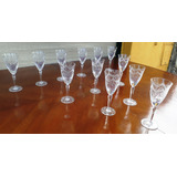 Juego Antiguo De 12 Copas Cristal Tallado Vino Agua Brindis