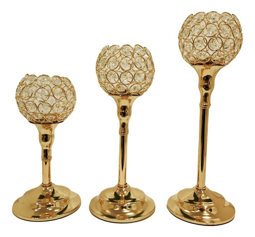 Candelabro Para Velas Color Oro Set X 3 #60504 Sheshu Color Dorado