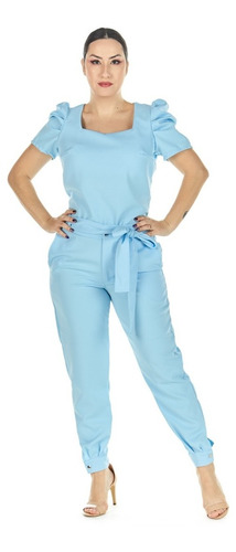 Conjunto Scrub Manga Princesa Bufante Azul Bebê