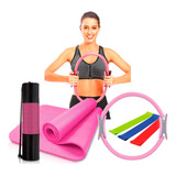 Kit Colchoneta Mat Nbr + Aro + Bandas Gluteos Yoga Pilates