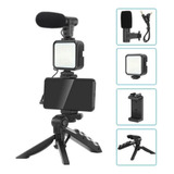 Kit Video Streaming Microfono Para Celular Tripode Luz Led