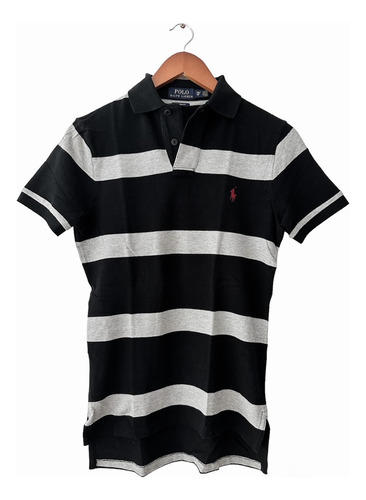 Playera Polo Ralph Lauren Xs Hombre Custom Fit Gris/negro