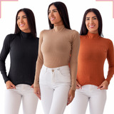 Kit 3 Blusas Grossa De Frio Manga Comprida Com Gola Feminino