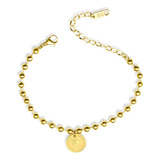 Pulsera Baño Oro 18k Pelotitas Disco Reina