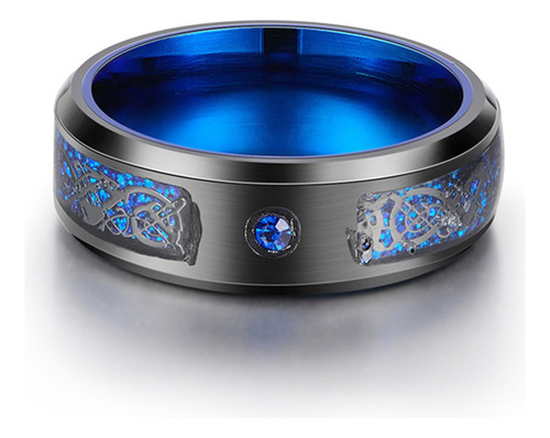 Anillo Para Hombre De Fibra De Carbono Estilo Lujo Azul