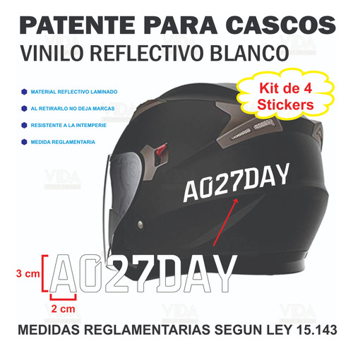 Patente Calco Vinilo Casco Moto Reflectivo Ley Kit X 4