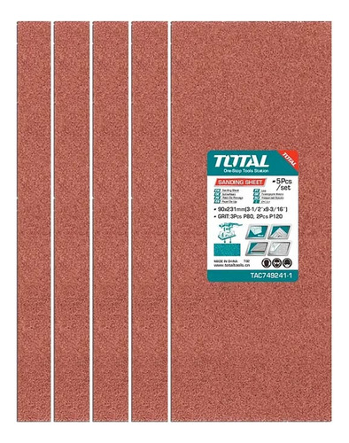 Set 5 Hojas De Lija Para Pulir 90x231mm Grano Variado Total Cantidad De Granos 80