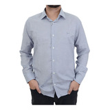 Camisa Masculina Ogochi Ml Slim Casual Cinza Claro - 001494