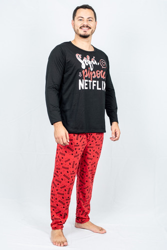 Pijama Masculino Adulto Inverno Longo Pai Superherói Estampa