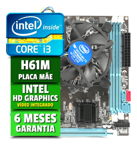 Kit Upgrade Intel Core I3 Placa Mae H61 Cooler Lga1155