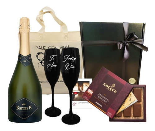 Regalo Caja Champagne Baron B - 2 Copas Negras - Chocolates