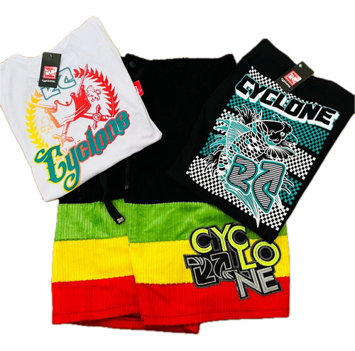 Bermuda De Veludo Cyclone Reggae E Duas Camisetas Mod 1