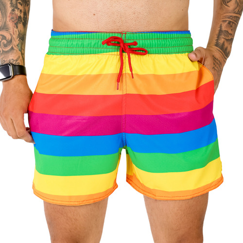 Short Praia Verão Curto Rainbow Lgbt Arco-iris Elastano Rad