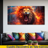 Cuadro Leon Fuego Animales Canvas Artistico 130x70 Anim3