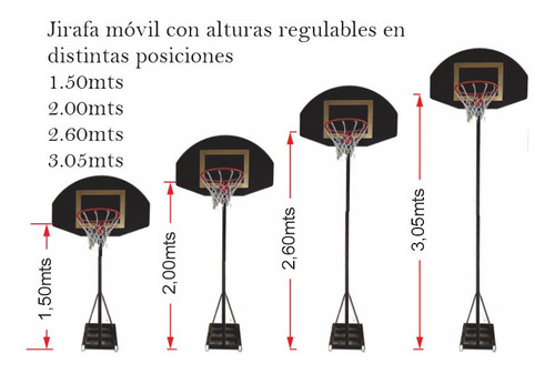 Jirafa Basquet Movil C/altura Regulable+tablero+aro+red