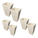 Kit 06 Vaso Rattan Coluna Flores E Plantas 28l, 17,5l E 10l Cor Branco Off White