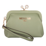 Mini Monedero Nicole Lee Con Broche Kisslock Y Correa Ss22 Color Verde