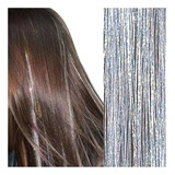 Hilos De Oropel Metalicos Para  Cabello Plateado Holografico