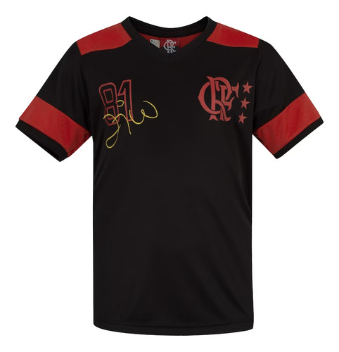 Camiseta Braziline Flamengo Zico Retrô Infantil - Preto