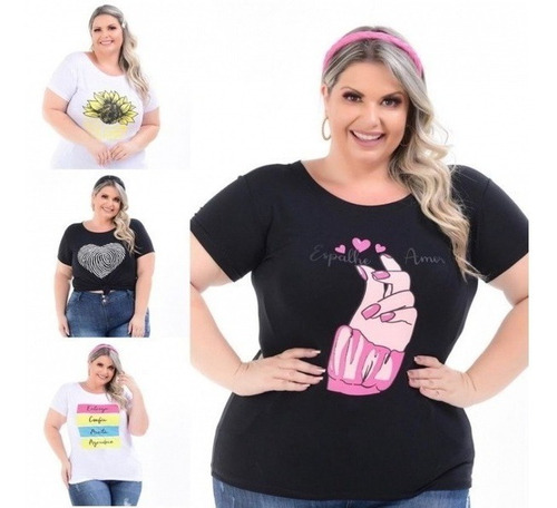 Atacado 5 Blusas T-shirt Moda Plus Size Feminina Camiseta 