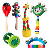 Sonajeros Instrumentos Musicales De Madera Para Bebés Pack 6