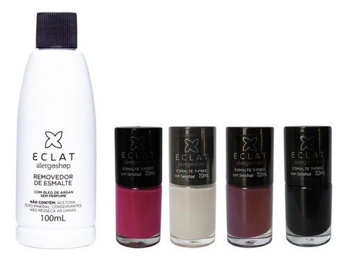 Kit 4 Esmalte Hipoalergênico Alergoshop Eclat + Removedor