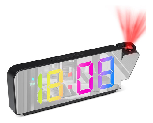  Reloj Despertador Proyector Led De Espejo Giratorio Moderno