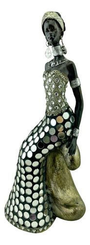 Figura Mujer Africana 30.5cm Sentada Espejos Deco Moderno Zn