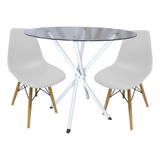 Mesa Vidro Redonda 90cm Base Italy + 2 Cadeira Eiffel Cp